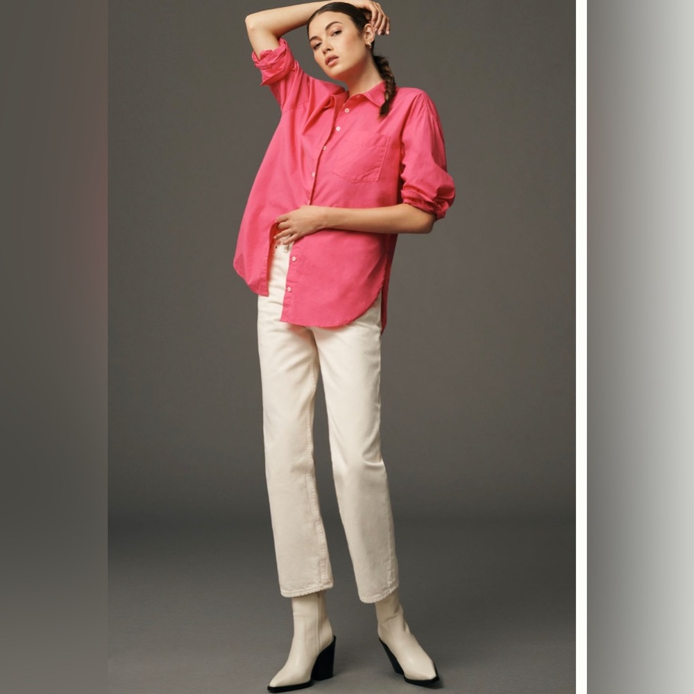 Anthropologie Maeve Bennett Button Down in Hot Pink- Sz XS